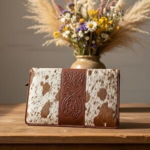 New embossed leather cowhide western jewelry case holder travel organizer bho